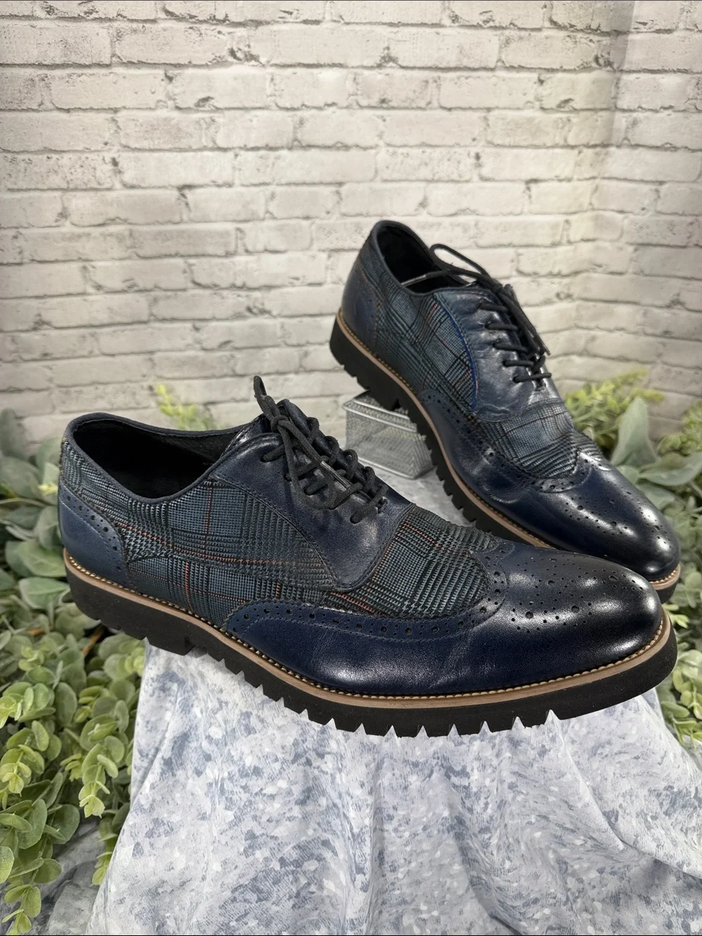 STACY ADAMS “Baxley” Ink Blue Leather & Suede Casual Wingtip Oxfords Mens 12M